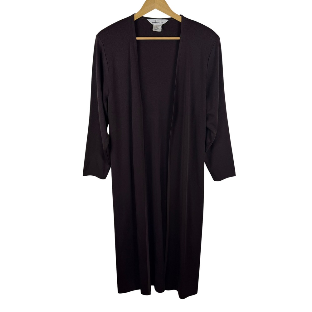 Misook Brown Open Front Duster Longline Cardigan Small Quiet Luxury Minimalist